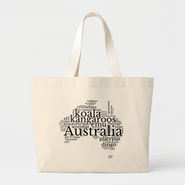 Australia Map Word Art Large Tote Bag (Front)