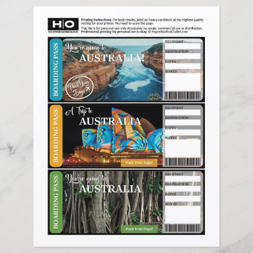 Australia Mock Ticket for Travel and Events