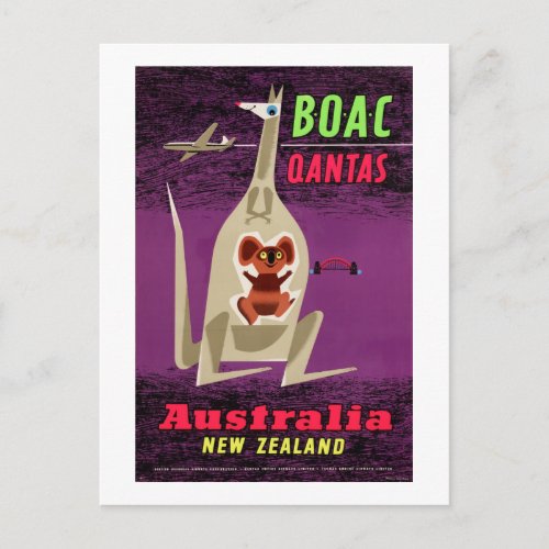 Australia New Zealand Vintage Poster Restored Postcard