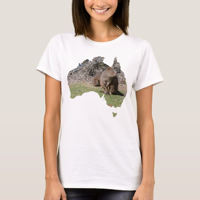 Australia Outline Shape Quokka Grass T-Shirt (Front)