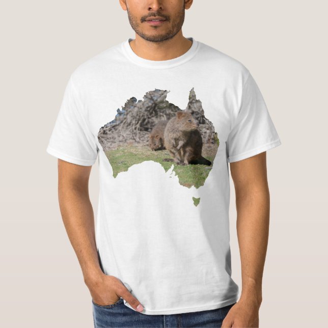Australia Outline Shape Quokka Grass T-Shirt (Front)