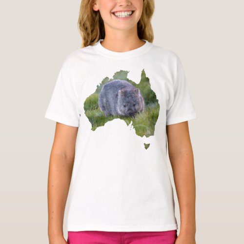 Australia Outline Shape Wombat Tasmania Grass T_Shirt