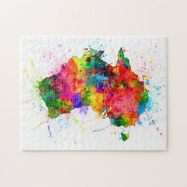 Australia Paint Splashes Map Jigsaw Puzzle (Horizontal)