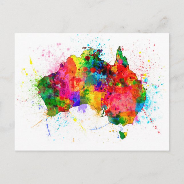 Australia Paint Splashes Map Postcard (Front)