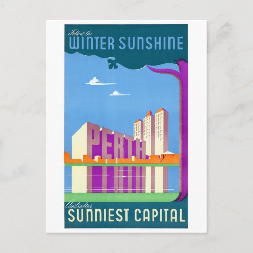 Australia Perth Restored Vintage Travel Poster Postcard