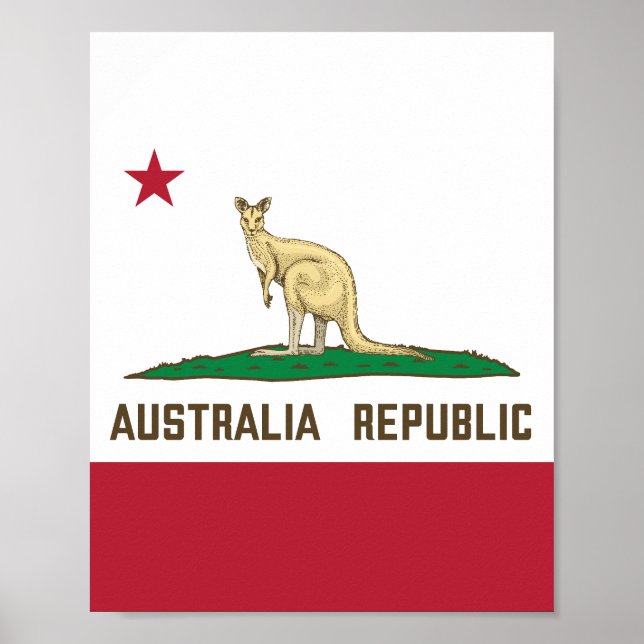Australia Republic California Flag Kangaroo Poster (Front)