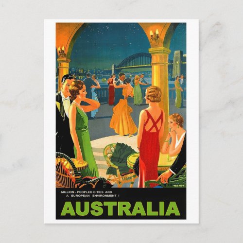 Australia romantic evening party vintage travel postcard