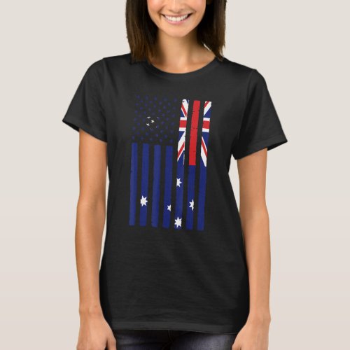 Australia Roots Usa Flag Half Australian American T_Shirt