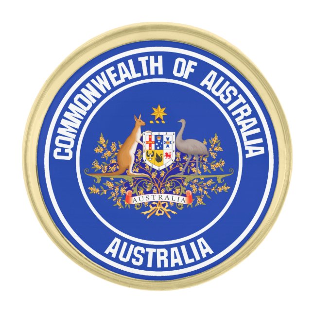 Australia Round Emblem Gold Finish Lapel Pin (Front)
