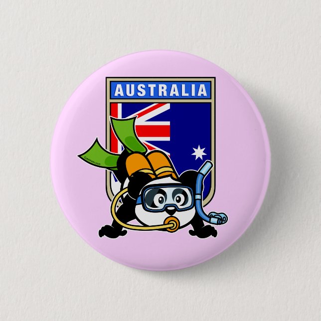 Australia Scuba Diving Panda Pinback Button (Front)