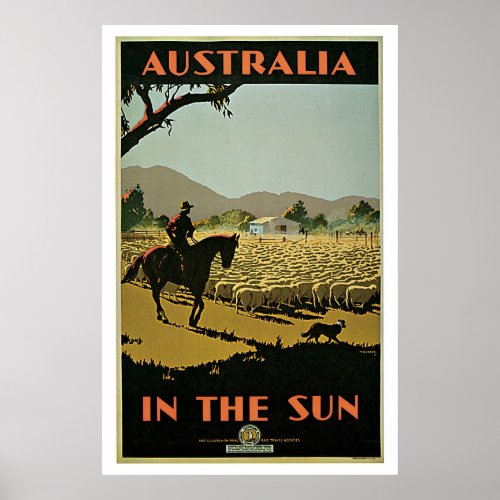 Australia Sheep Farm Vintage Travel Poster