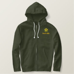 Australia Soccer ball Embroidered Basic Zip Hoodie
