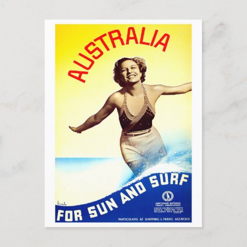 Australia sun and surf vintage travel postcard