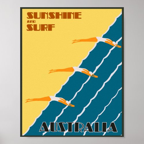 Australia Sunshine and Surf Vintage Travel Poster