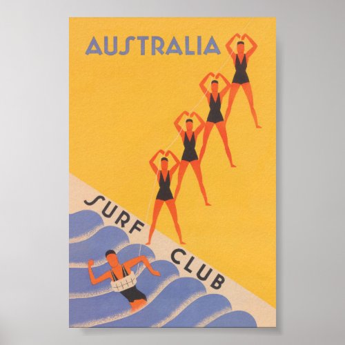 Australia Surf Club Vintage Travel Poster