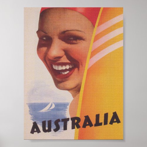 Australia Surfer Retro Vintage Travel Poster
