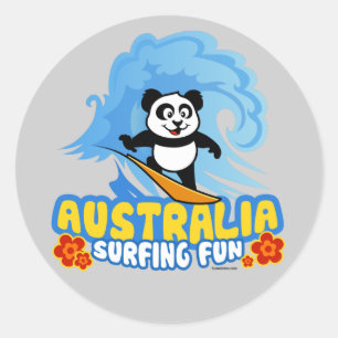 Australia Surfing Panda Classic Round Sticker