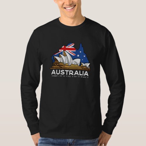 Australia Sydney Gps Coordinates Opera House T_Shirt
