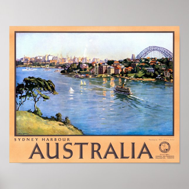 Australia Sydney Restored Vintage Travel Poster (Front)