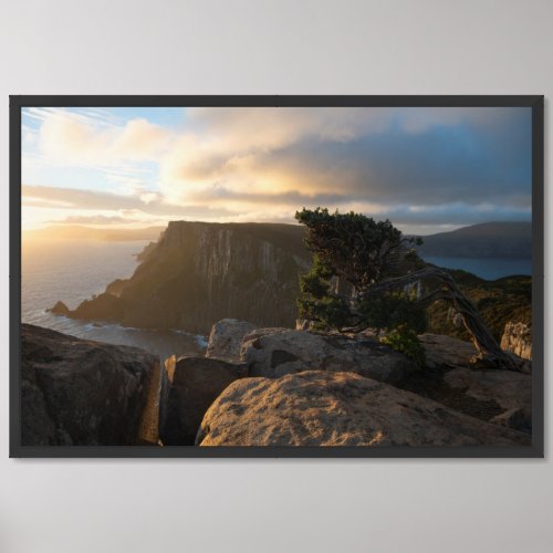 Australia Tasmania Sea Cliff Golden Sunset Photo Framed Art