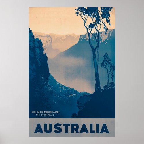 Australia The Blue Mountains Vintage Travel Poster