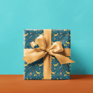 Australia Themed Pattern Teal Blue Wrapping Paper