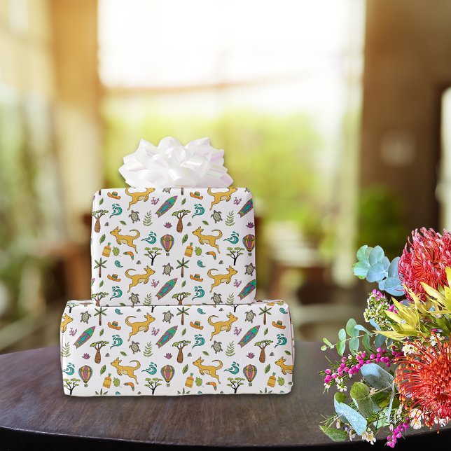 Australia Themed Pattern White Wrapping Paper (Creator Uploaded)
