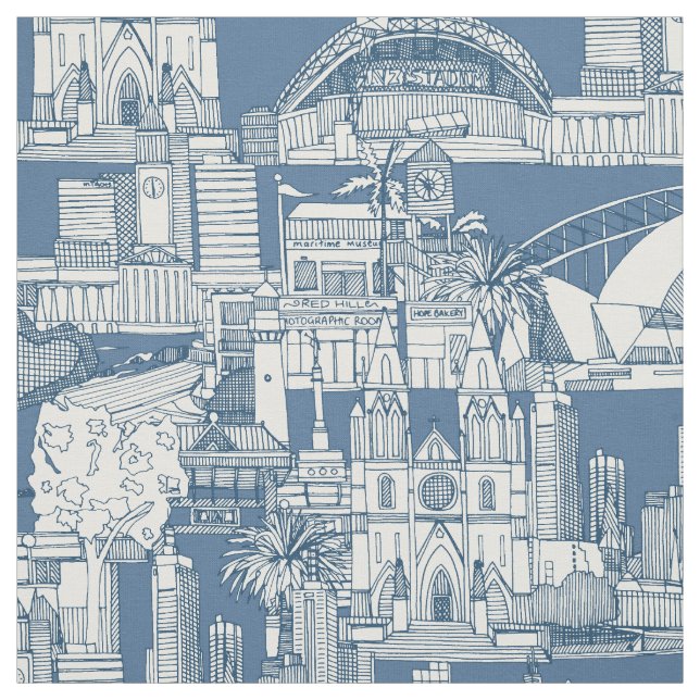Australia toile de jouy cobalt denim fabric (Swatch)