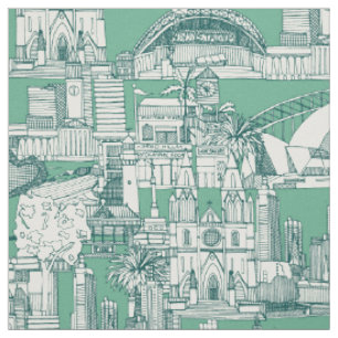 Australia toile de jouy dark teal peppermint fabric