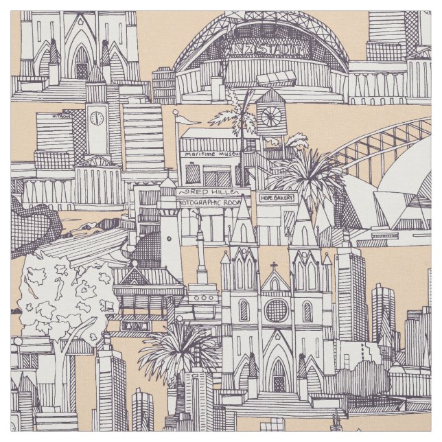 Australia toile de jouy mulberry sand fabric (Swatch)