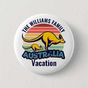 Australia Trip Cute Kangaroo Sunset Custom Button