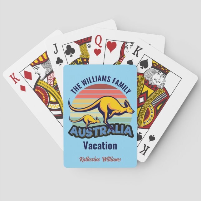Australia Trip Cute Kangaroo Sunset Custom Travel Poker Cards (Back)