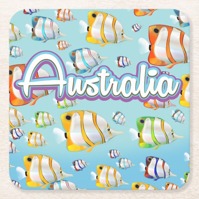 Australia Tropical fish travel poster Square Paper Coaster (Front)