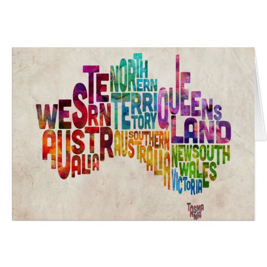 Australia Typographic Text Map Cards (Front Horizontal)