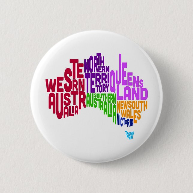 Australia Typographic Text Map Pinback Button (Front)