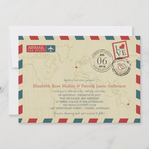 Australia  UK Antique Airmail  Wedding Invitation