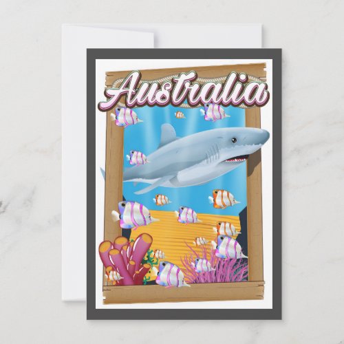 Australia Underwater shark travel poster Invitation