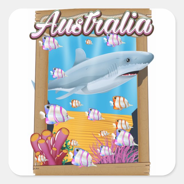 Australia Underwater shark travel poster Square Sticker (Front)