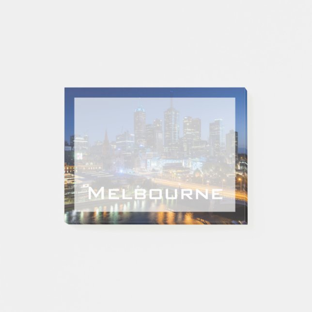 Australia, Victoria, Melbourne, skyline with Post-it Notes (Front)