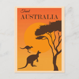 Australia Vintage Kangaroo Travel Poster Postcard