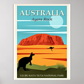 Australia vintage travel poster, Ayers Rock Poster