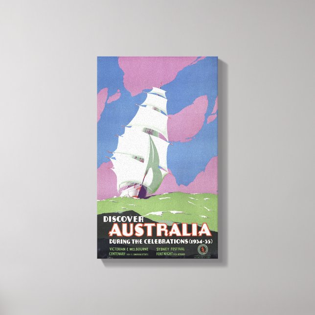 Australia Vintage Travel Poster Restored Canvas Print (Front)