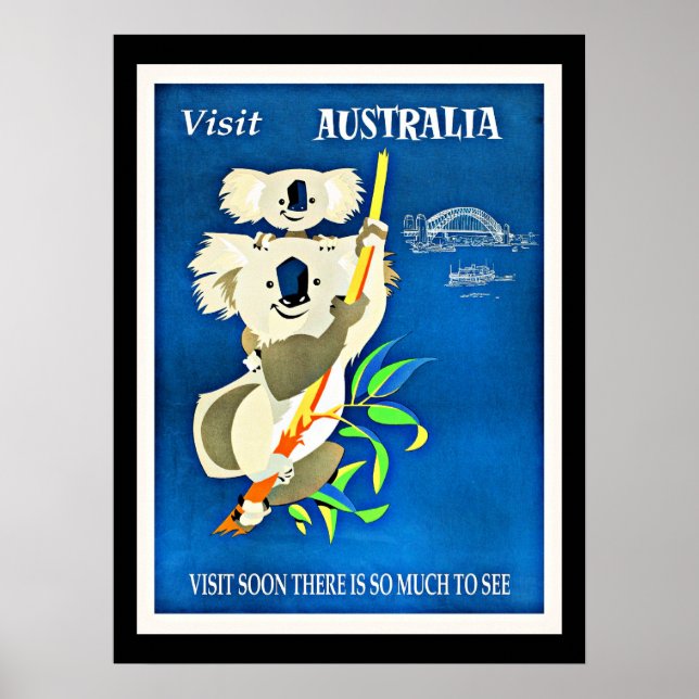 Australia - Visit Australia vintage illustration Poster (Front)