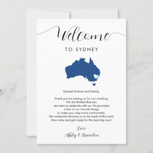 Australia Wedding Welcome Letter Itinerary Card