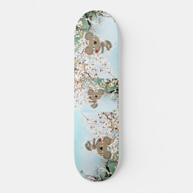 Australia Wild Koala Bear exploring Cherry blossom Skateboard Deck (Front)