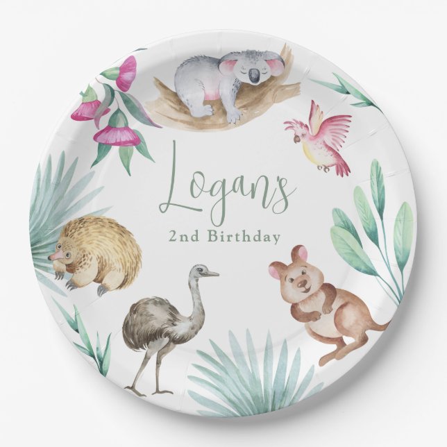 Australia Zoo Animal Birthday  Paper Plates (Front)