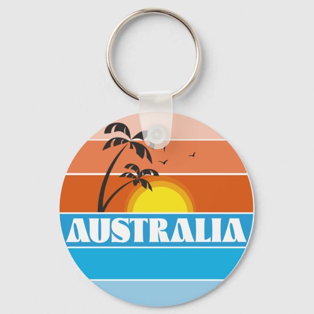 Australian 80s sunset retro logo metal print class keychain (Front)