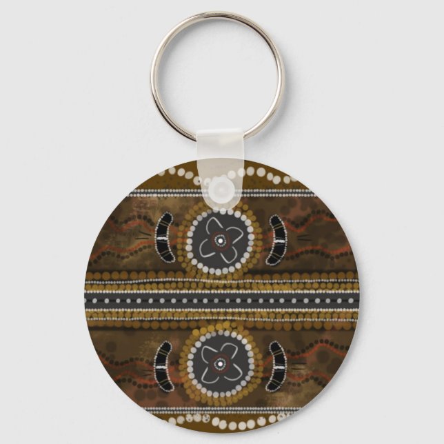 Australian Aboriginal Art - Food Gathering Keychain (Front)