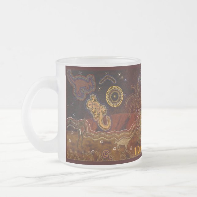 Australian Aboriginal Art Gift Frosted Glass Coffee Mug (Left)