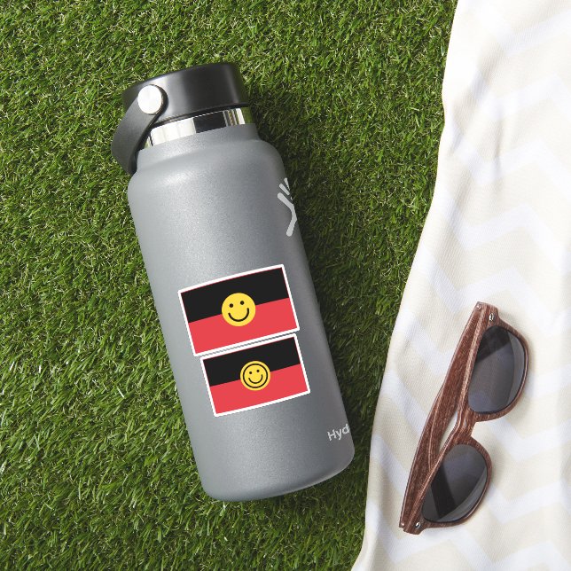 Australian Aboriginal flag with Smile face Sticker (HydroFlask Insitu)